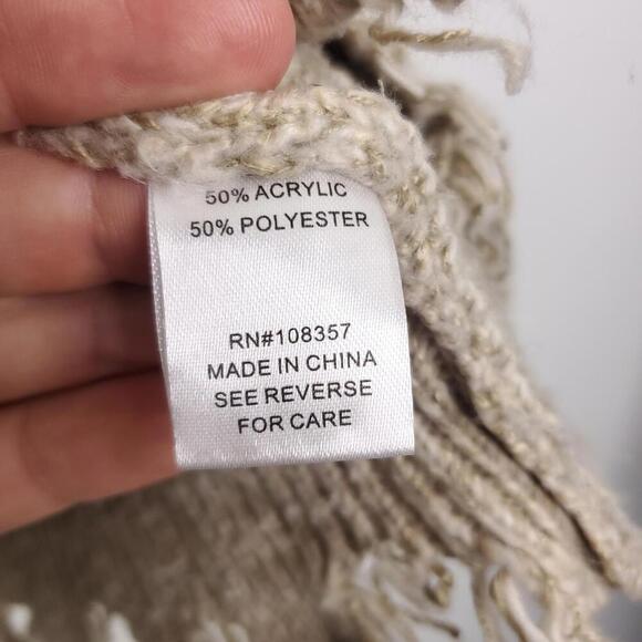 Evereve Sweater Womens M Chewed Cut Hem Oatmeal Neutral Ribbed Knit Crewneck - Picture 7 of 9